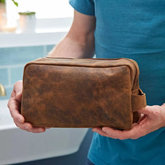 BUFFALO LEATHER MENS TOILETRY WASH BAG