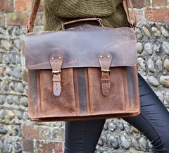 MENS LEATHER LAPTOP BAG BUSINESS / WORK / UNIVERSITY SATCHEL / BAG