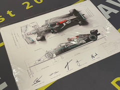 Merc F1 Framed Blueprint Prints