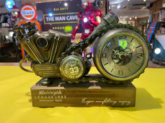 Motorcycle Desk Clock on Wooden Base