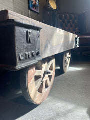 Reclaimed Wooden Coffee Table on Wheels