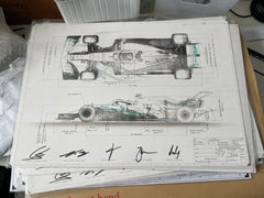 Merc F1 Framed Blueprint Prints