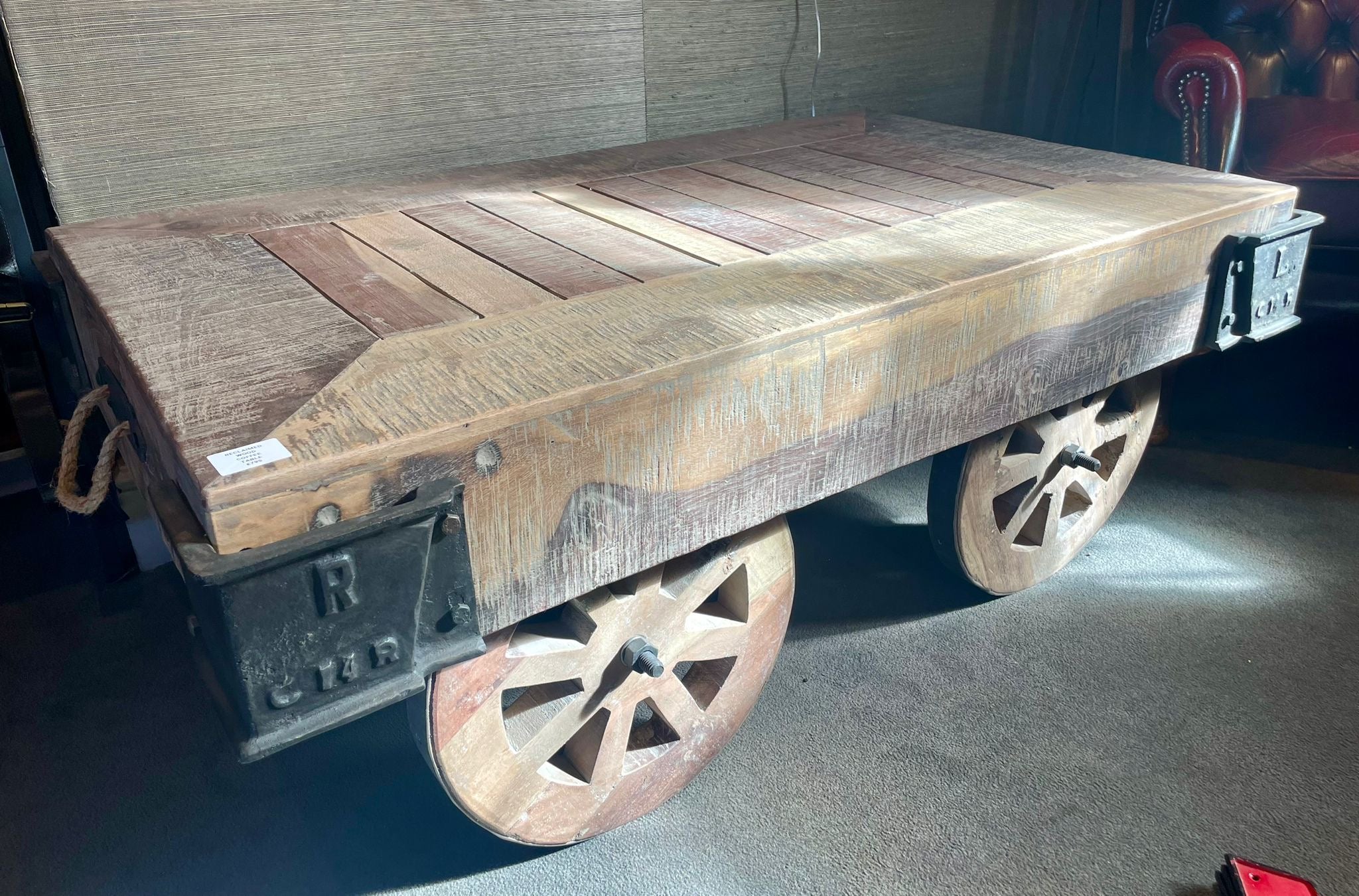 Reclaimed Wooden Coffee Table on Wheels