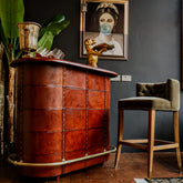 HandCrafted The Man Cave Leather Beer Bar With Brass Counter & Step - Brown Man Cave Bar