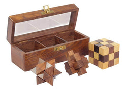 3 PUZZLE GIFT SET IN WOODEN BOX