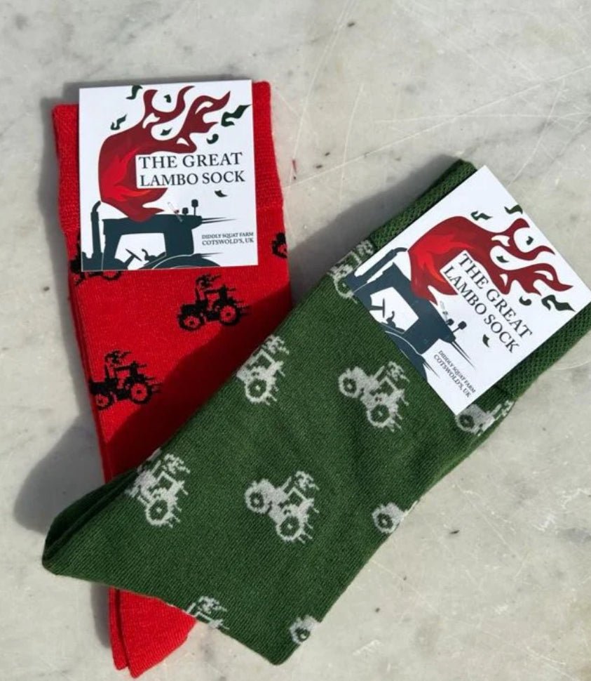DIDDLY SQUAT FARM SHOP JEREMYS LAMBORGHINI TRACTOR SOCKS Clarkson's Farm - The Man Cave Broadway