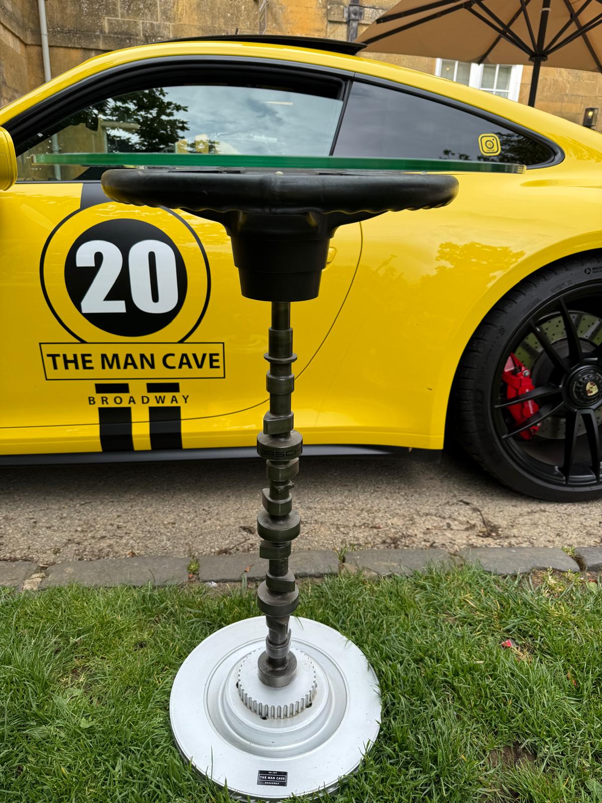 Genuine Porsche 911 Steering Wheel and Camshaft Table - The Man Cave Broadway