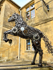 Life Size Re-Cycled Re-Purposed Metal Horse Sculpture - The Man Cave Broadway