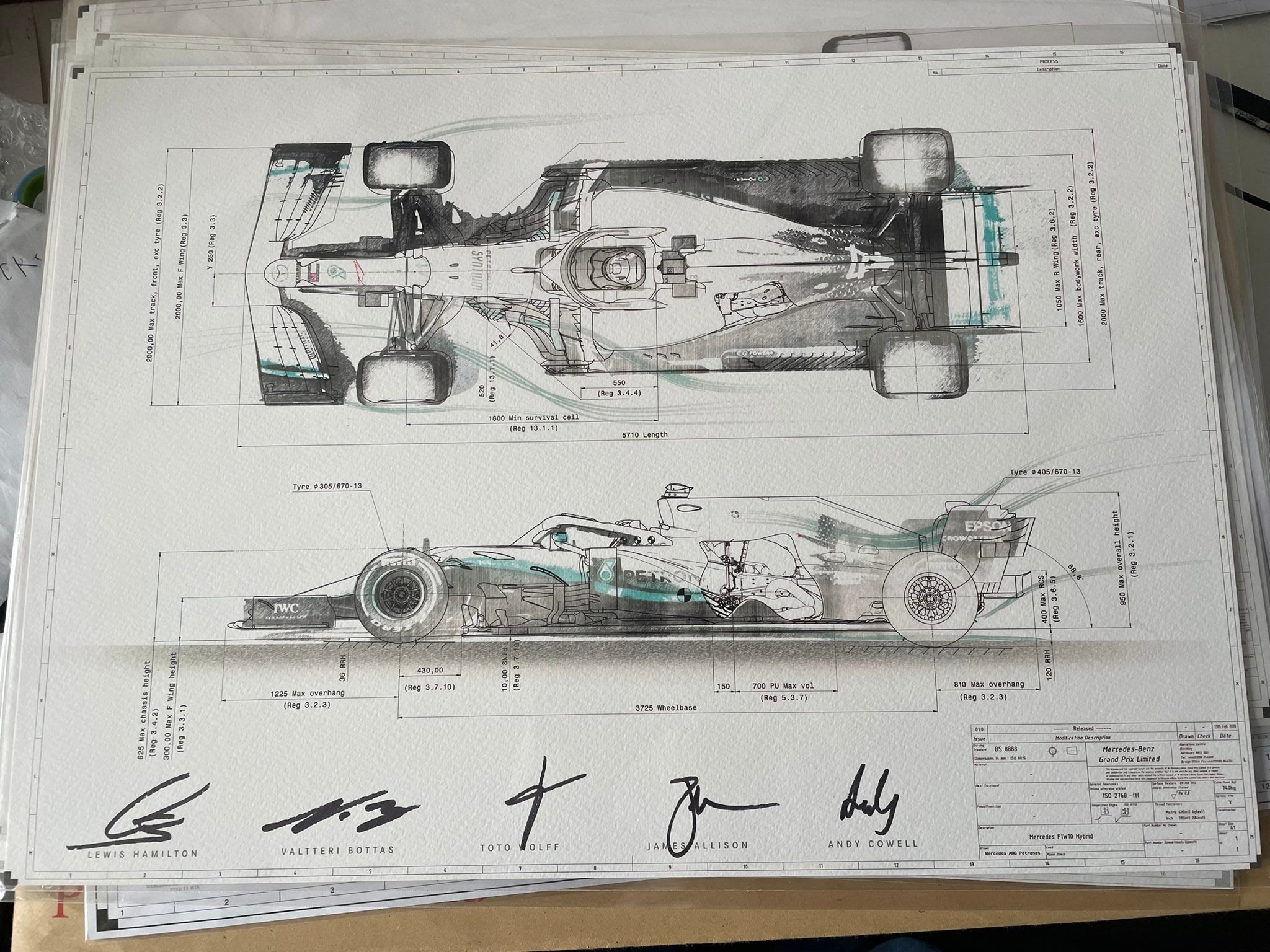 Merc F1 Framed Blueprint Prints - The Man Cave Broadway