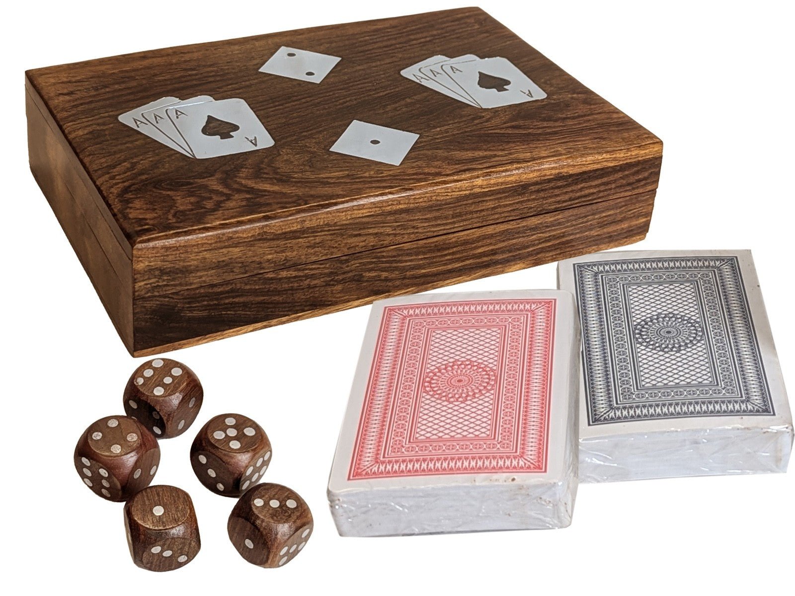 WOODEN CARD & DICE BOX SET / PERFECT GIFT - The Man Cave Broadway