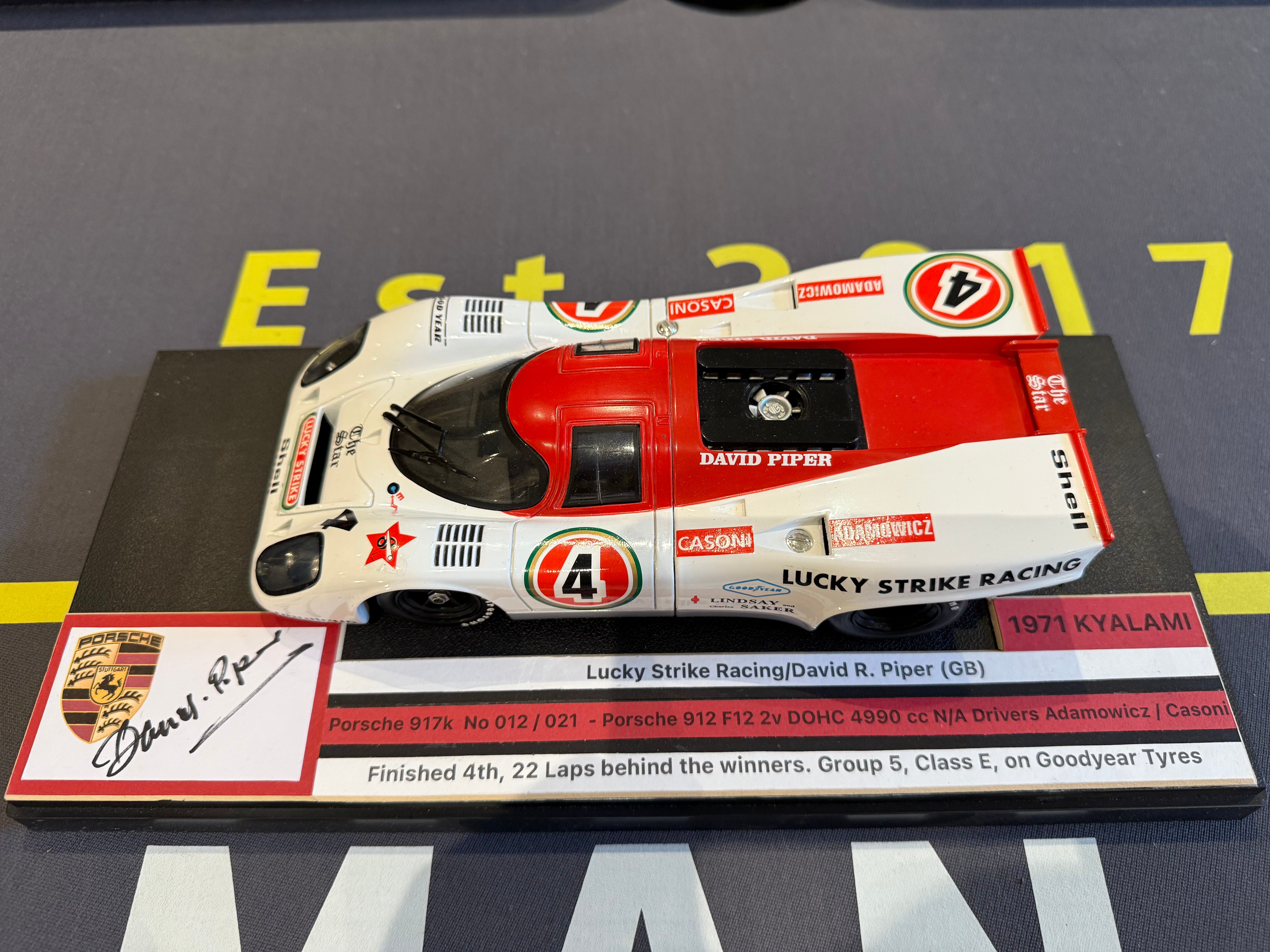 David Piper Signed Porsche 917K ‘Lucky Strike’ 1:18 Scale Display Piece