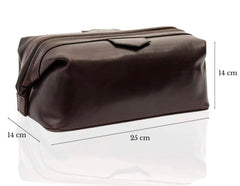 MENS LEATHER TUSCAN TRAVEL TOILETRY WASHBAG / WASH BAG