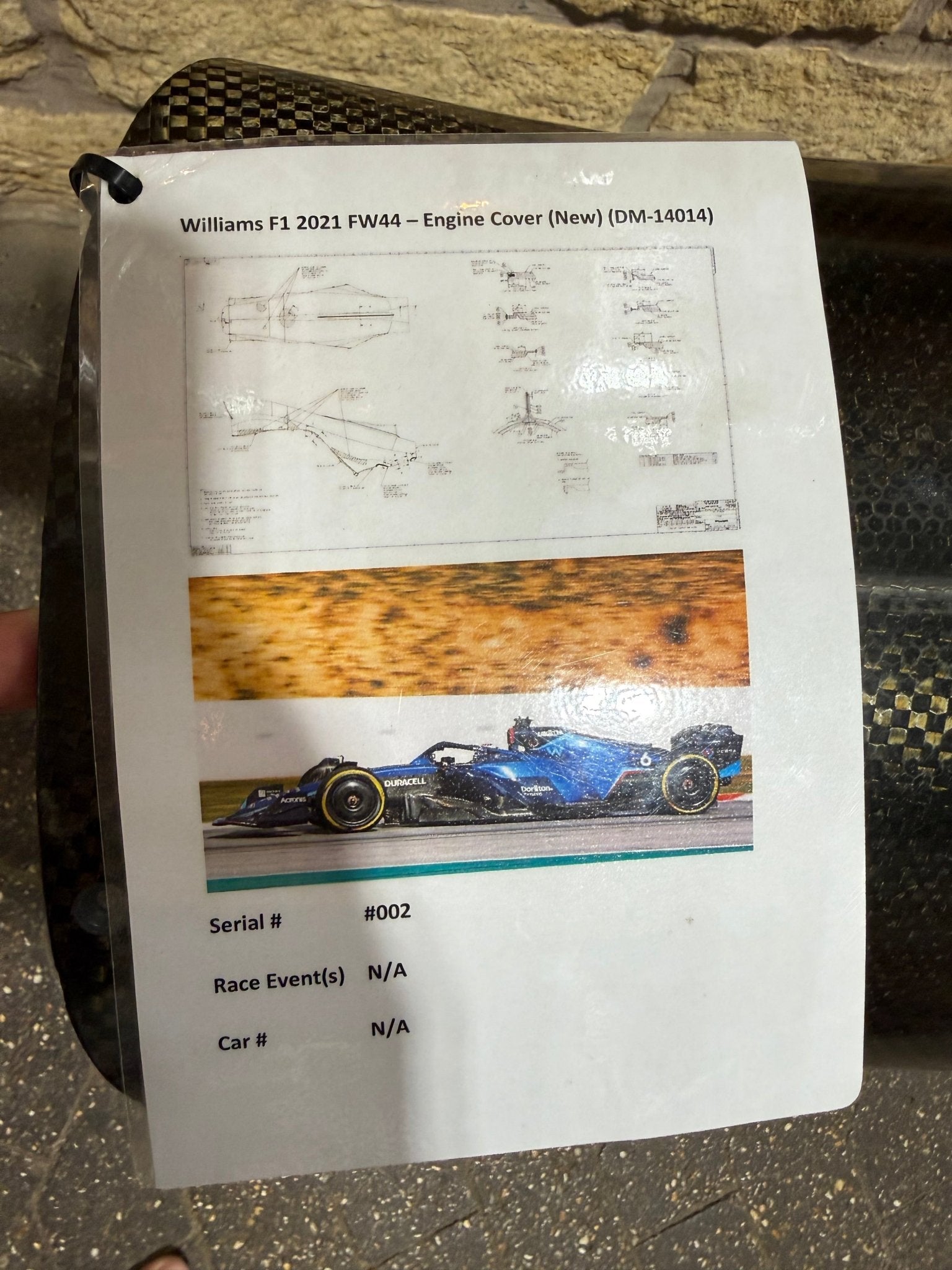 2022 Williams F1 Engine Cover in Bare Carbon Fibre - The Man Cave Broadway