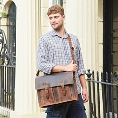 MENS LEATHER LAPTOP BAG BUSINESS / WORK / UNIVERSITY SATCHEL / BAG