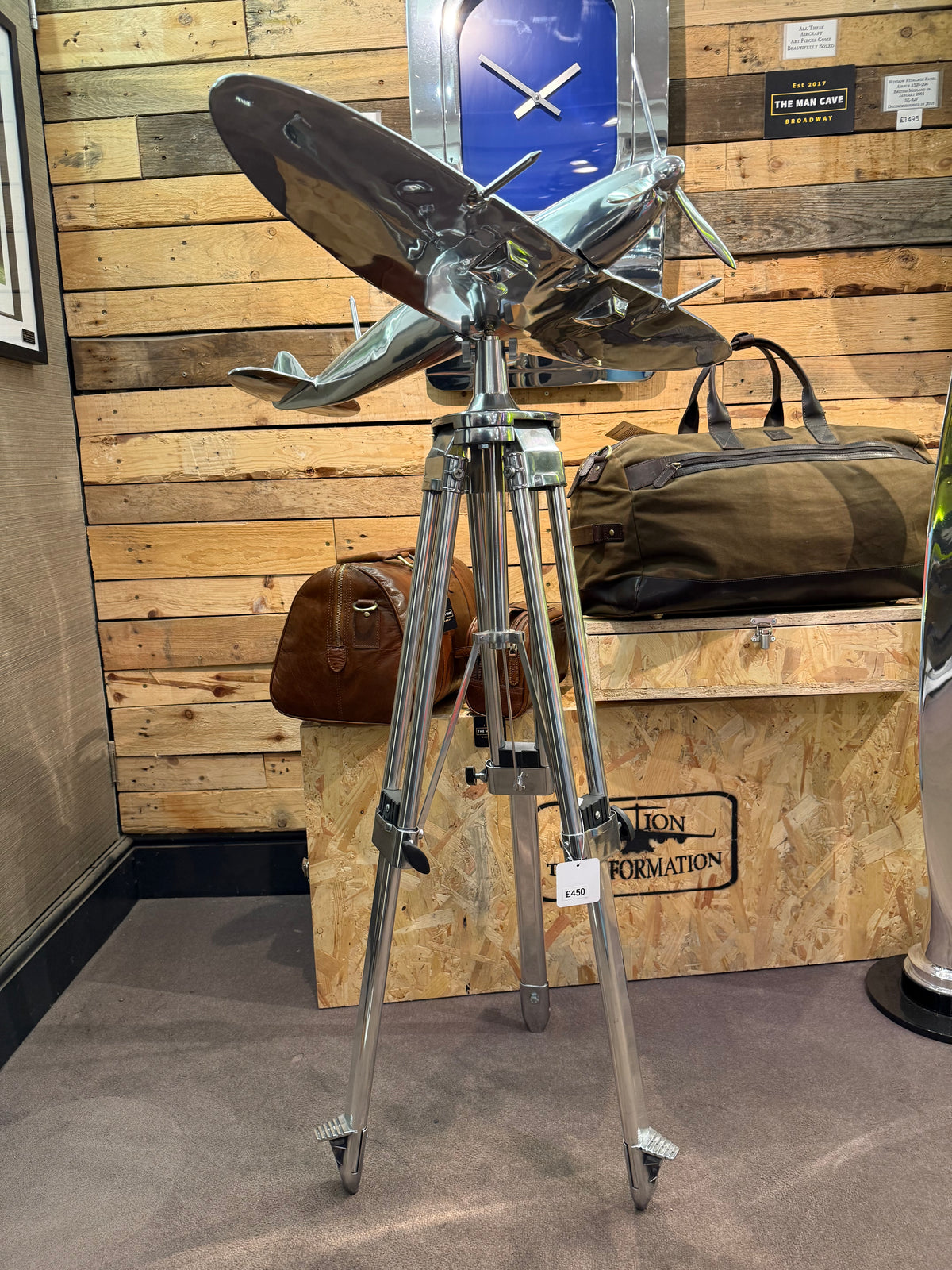 LARGE SPITFIRE AIRCRAFT / PLANE ON TRIPOD MODEL