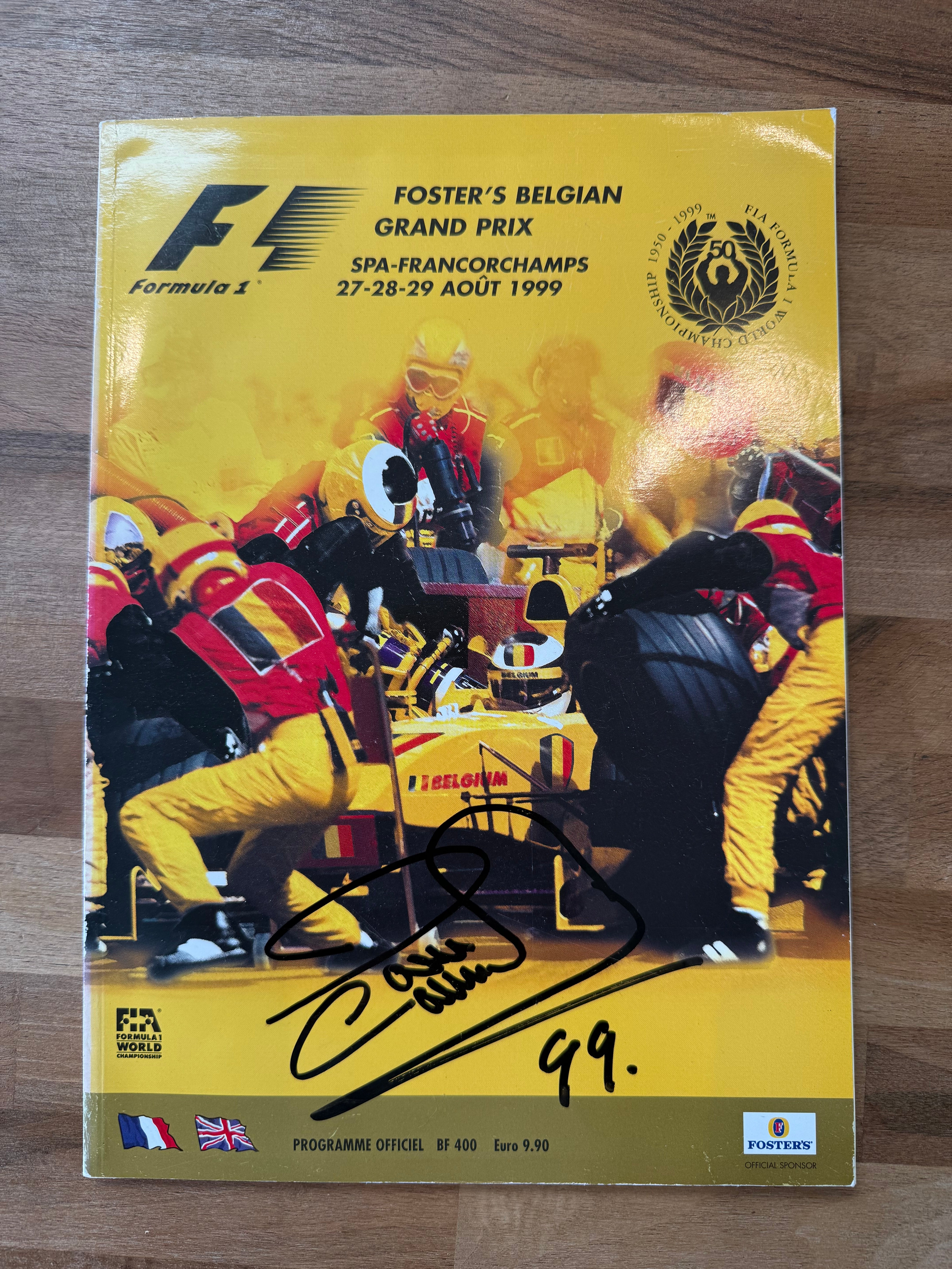 Framed David Coulthard Signed 1999 Belgian Grand Prix Programme