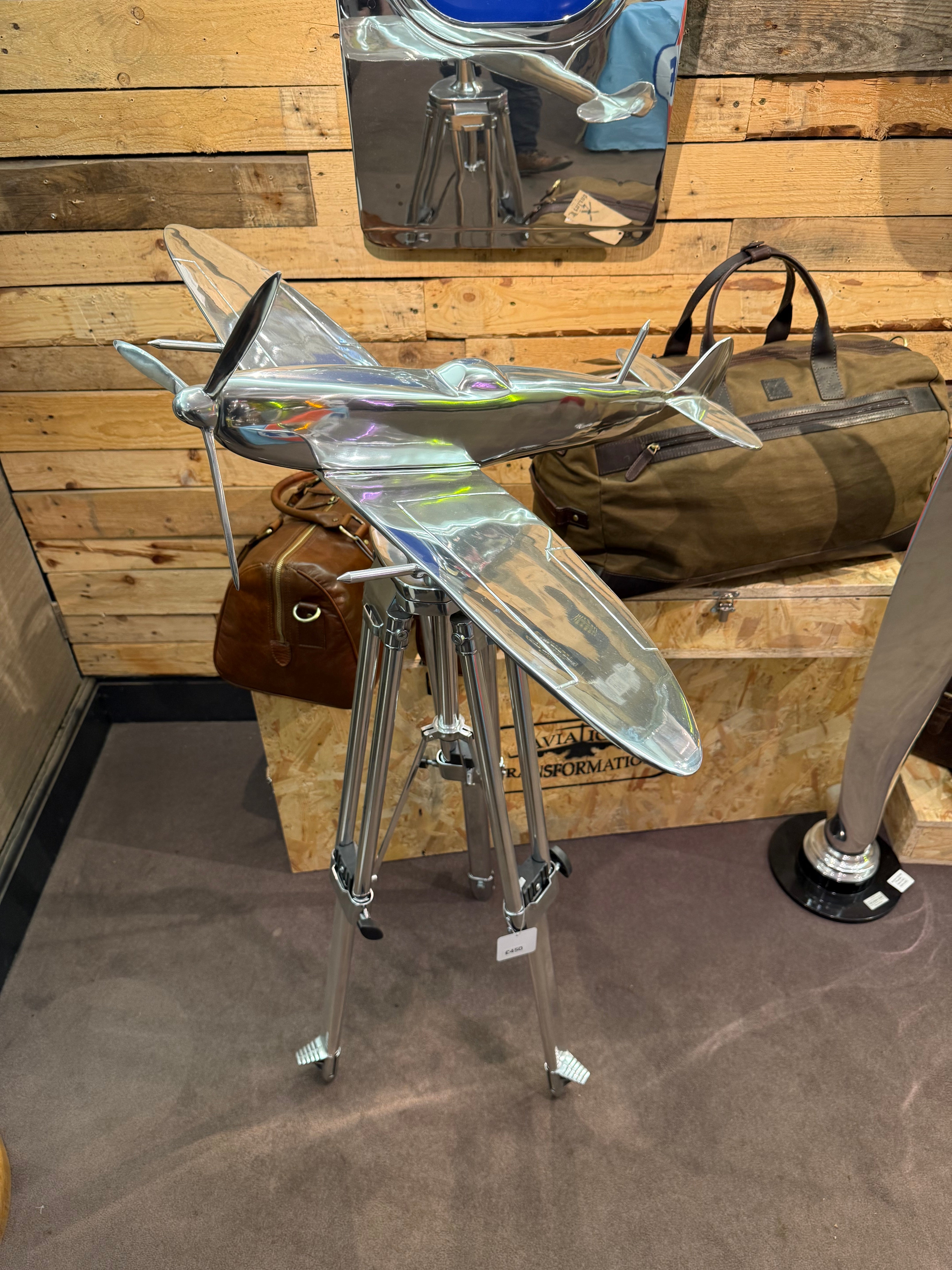 LARGE SPITFIRE AIRCRAFT / PLANE ON TRIPOD MODEL
