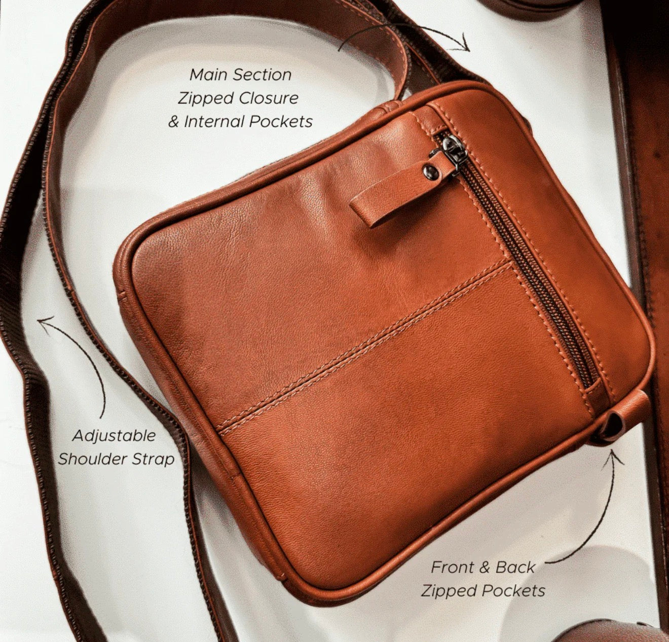 MENS LUXURY SOFT LEATHER SMALL CROSS BODY BAG NAPSAC