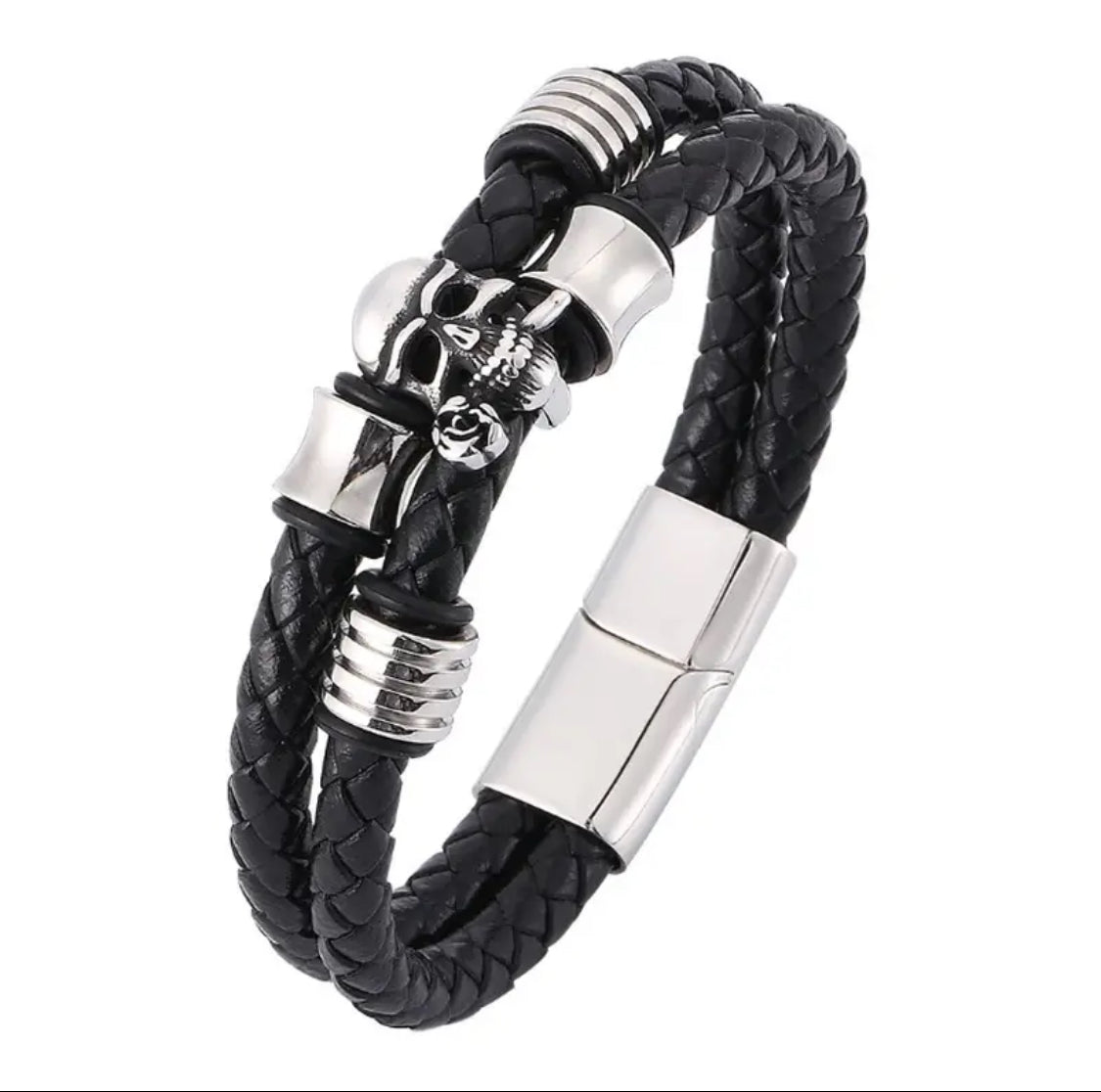 Mens Leather & Metal Bracelet