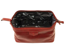 MENS LEATHER TUSCAN TRAVEL TOILETRY WASHBAG / WASH BAG