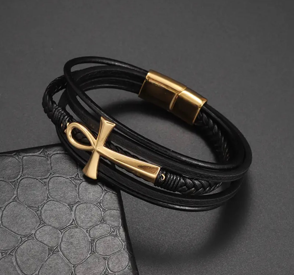 Mens Leather & Metal Bracelet