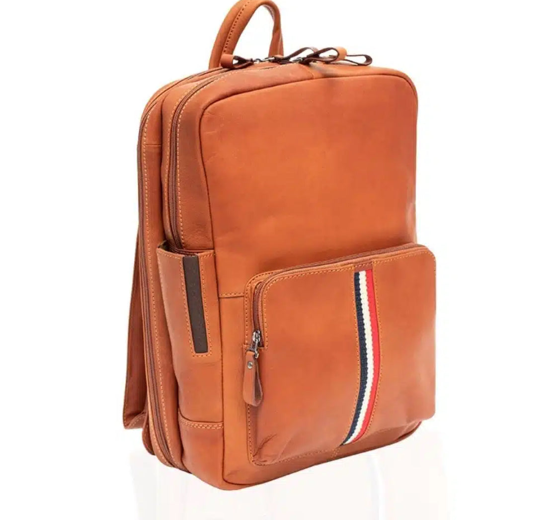 STRIPE SOFT LEATHER LAPTOP BACKPACK