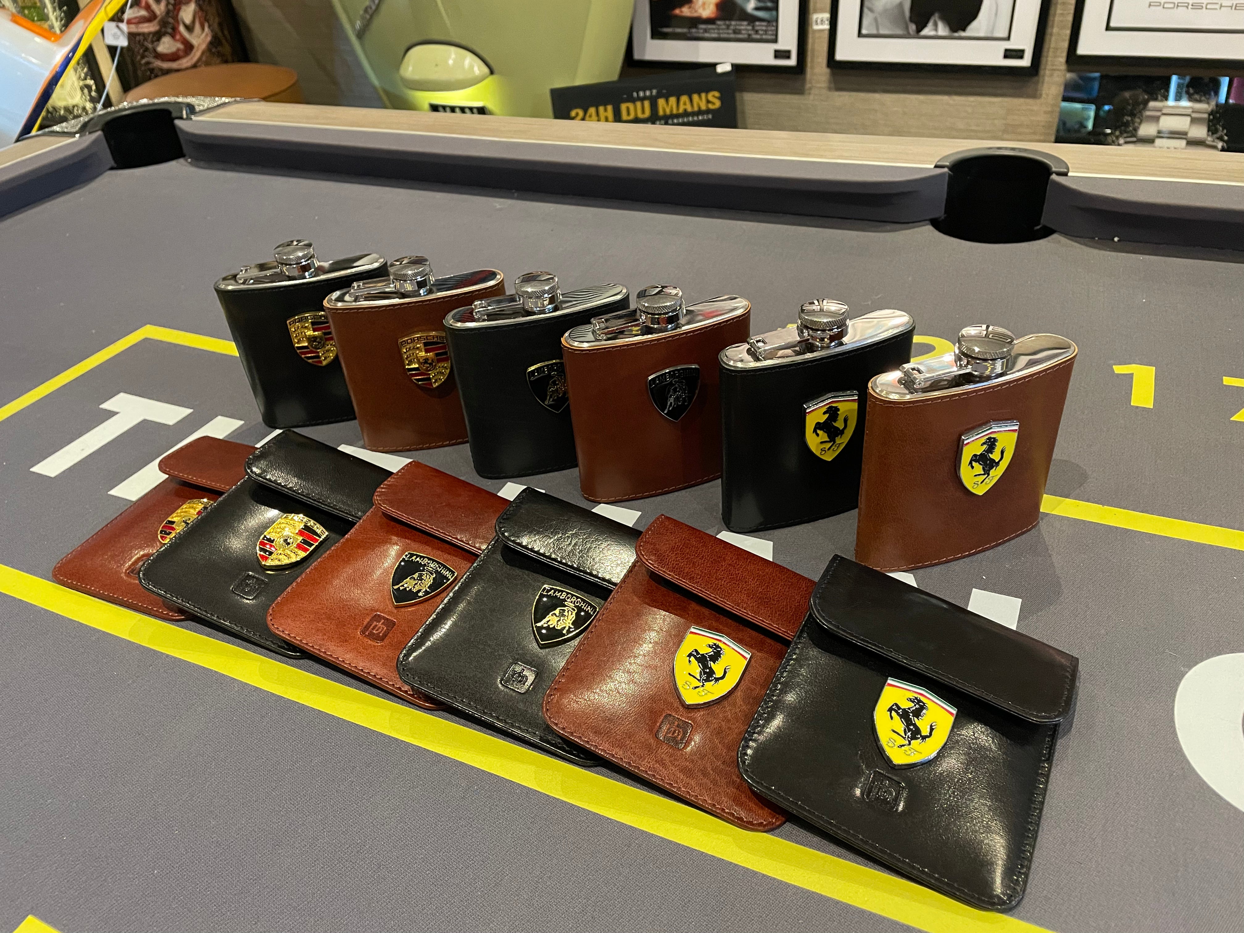 HIP FLASK / KEY POUCH / GIFT SET / RFID / PORSCHE / LAMBORGHINI / FERRAI / KEY RING / SOFT LEATHER