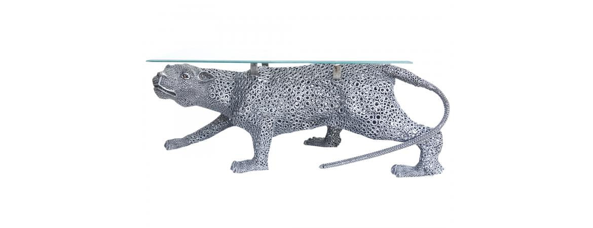 JAGUAR UP CYCLED ART TABLE SCULPTURE / PANTHER COFFEE TABLE
