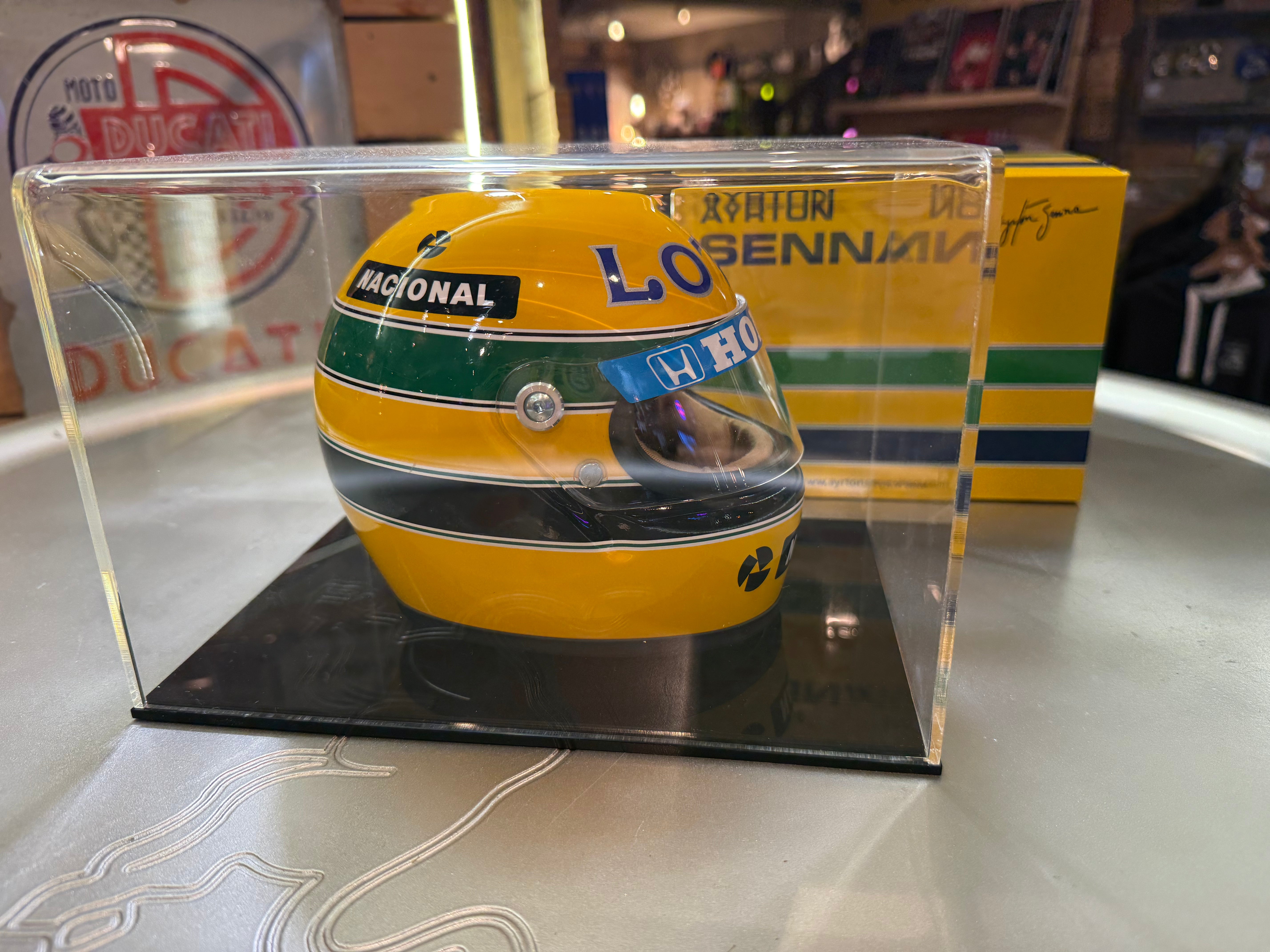 1:2 Scale Ayrton Senna Helmet with Box & Display Case