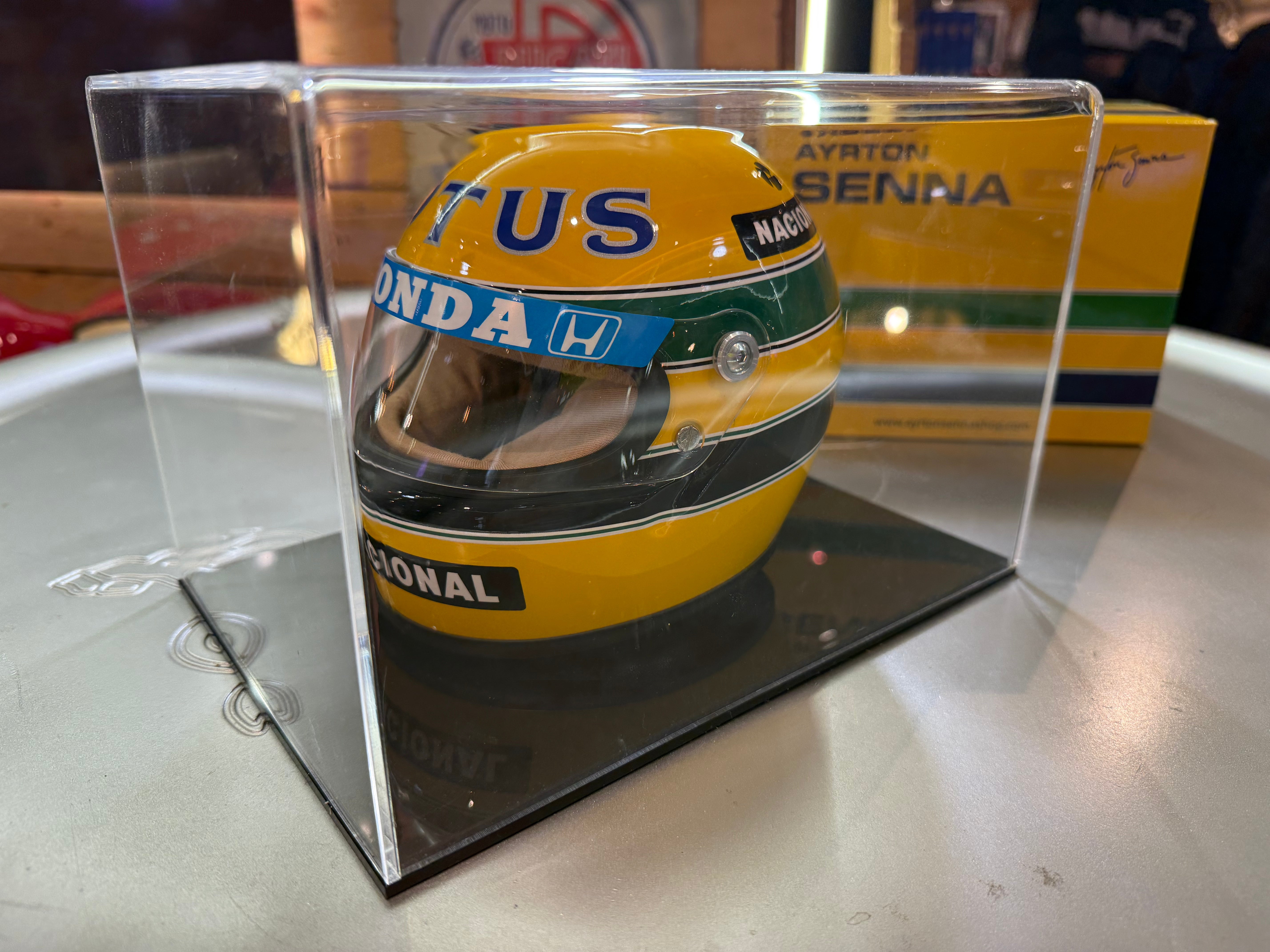1:2 Scale Ayrton Senna Helmet with Box & Display Case