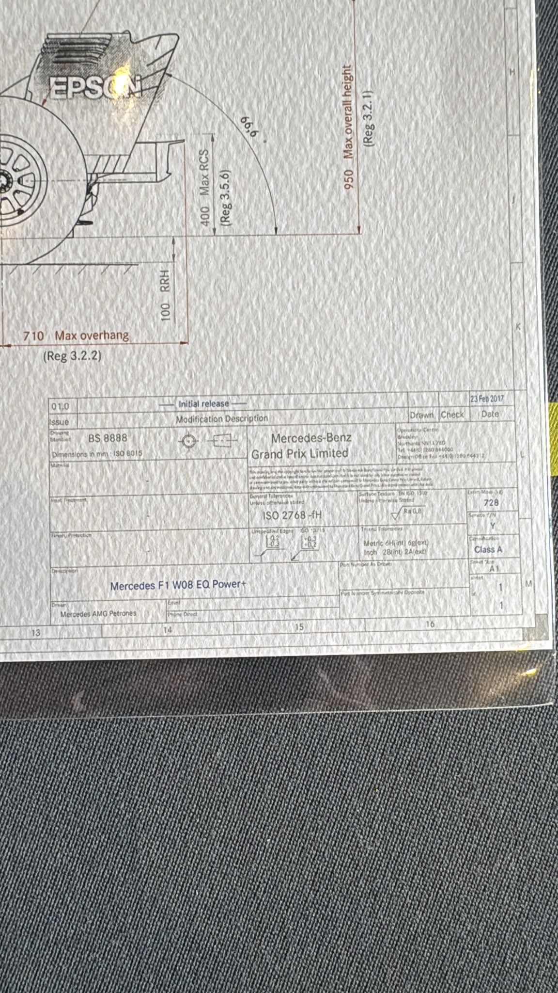 Genuine Mercedes F1 Framed Blueprints
