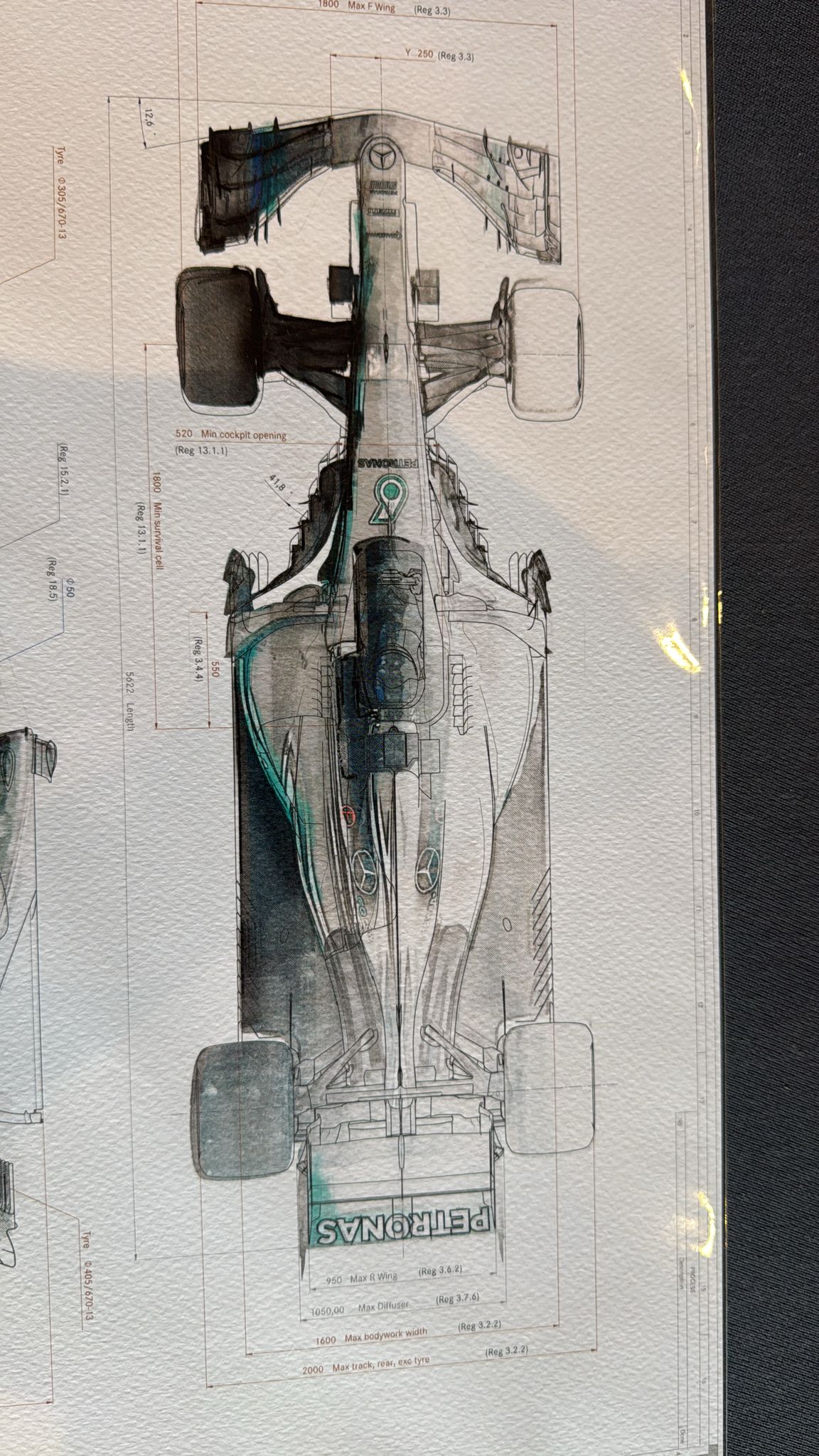 Genuine Mercedes F1 Framed Blueprints