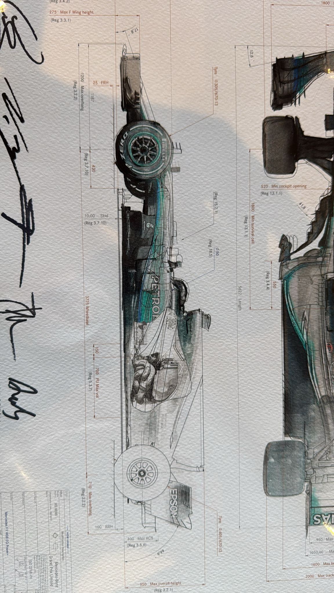 Genuine Mercedes F1 Framed Blueprints