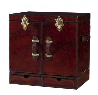 Handcrafted Real Leather Mini Bar Cabinet - Cognac
