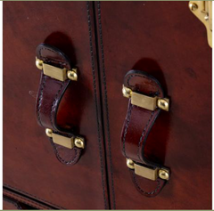Handcrafted Real Leather Mini Bar Cabinet - Cognac