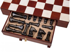 Handcrafted Leather Chess Set With Table - Cognac