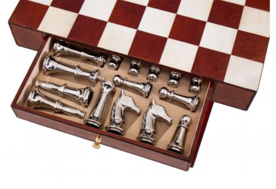 Handcrafted Leather Chess Set With Table - Cognac