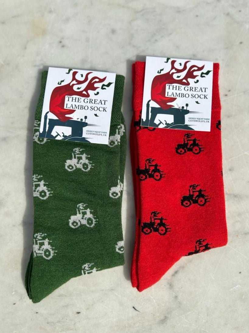 DIDDLY SQUAT FARM SHOP JEREMYS LAMBORGHINI TRACTOR SOCKS Clarkson's Farm  - The Man Cave Broadway
