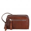 DOUBLE ZIP MENS LEATHER WASH BAG