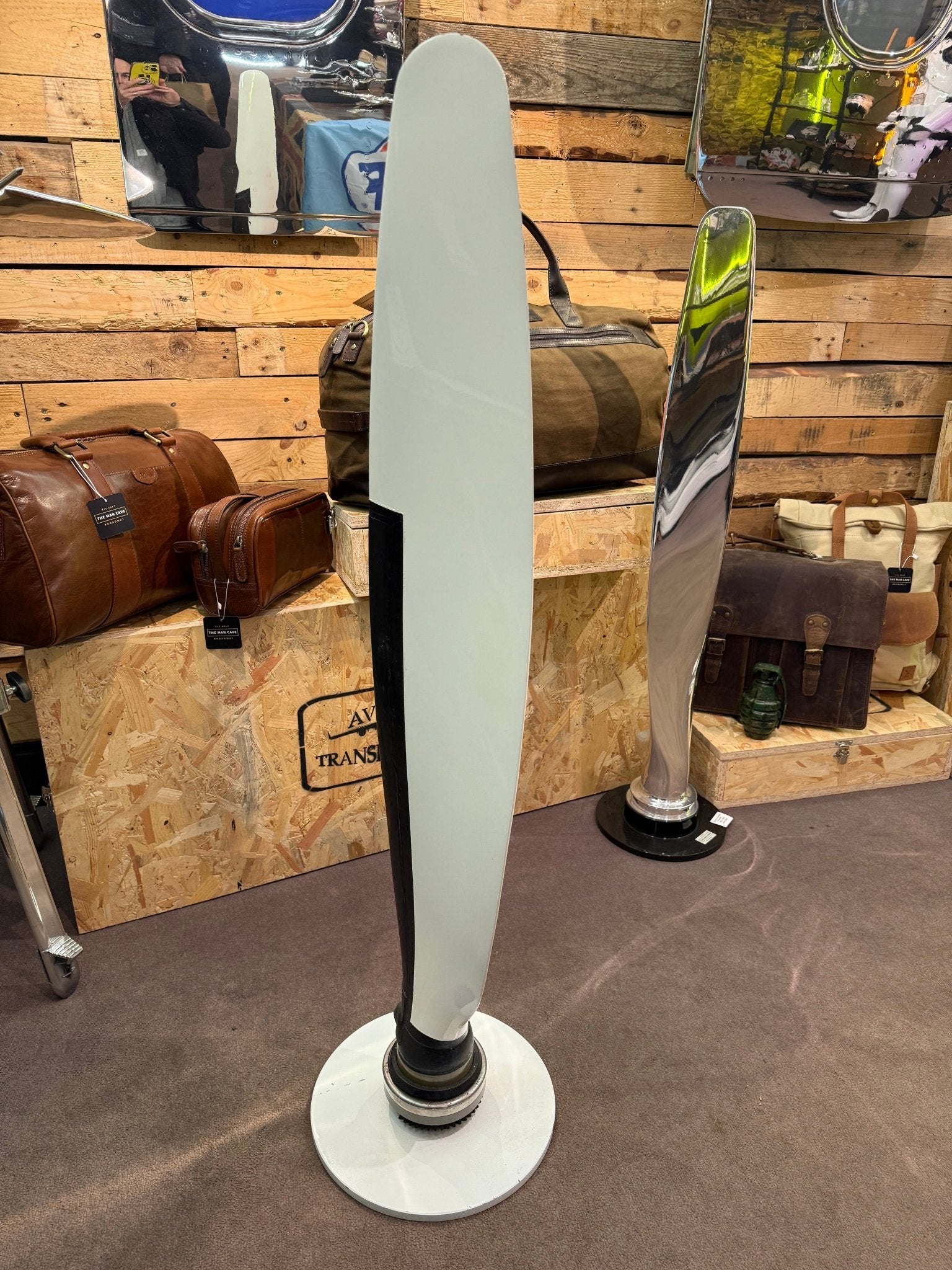 Hartzell Propeller Display Piece - White with Bespoke Base AirCraft / Airplane - The Man Cave Broadway