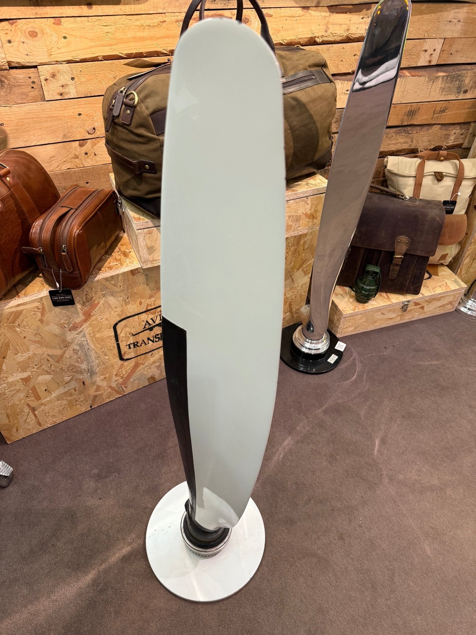 Hartzell Propeller Display Piece - White with Bespoke Base AirCraft / Airplane - The Man Cave Broadway
