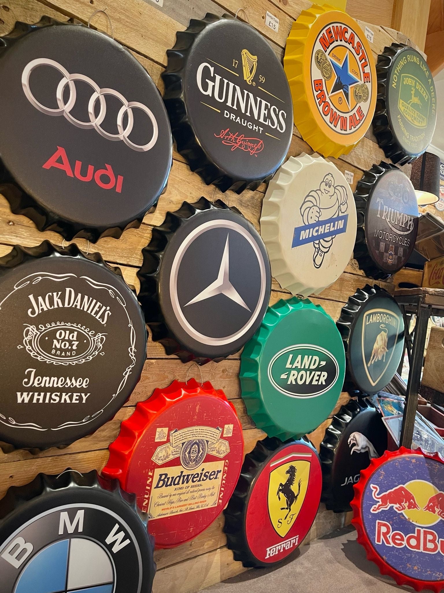 MAN CAVE CAR TIN BAR CAR BOTTLE TOPS - The Man Cave Broadway