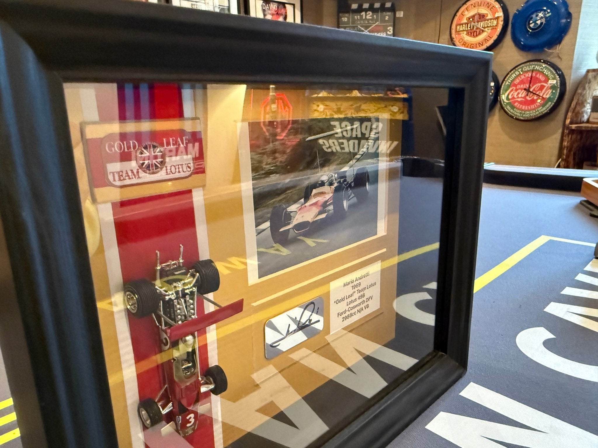 Mario Andretti Signed 1969 Lotus 49B ‘Gold Leaf’ 1:24 Race Car Display - The Man Cave Broadway