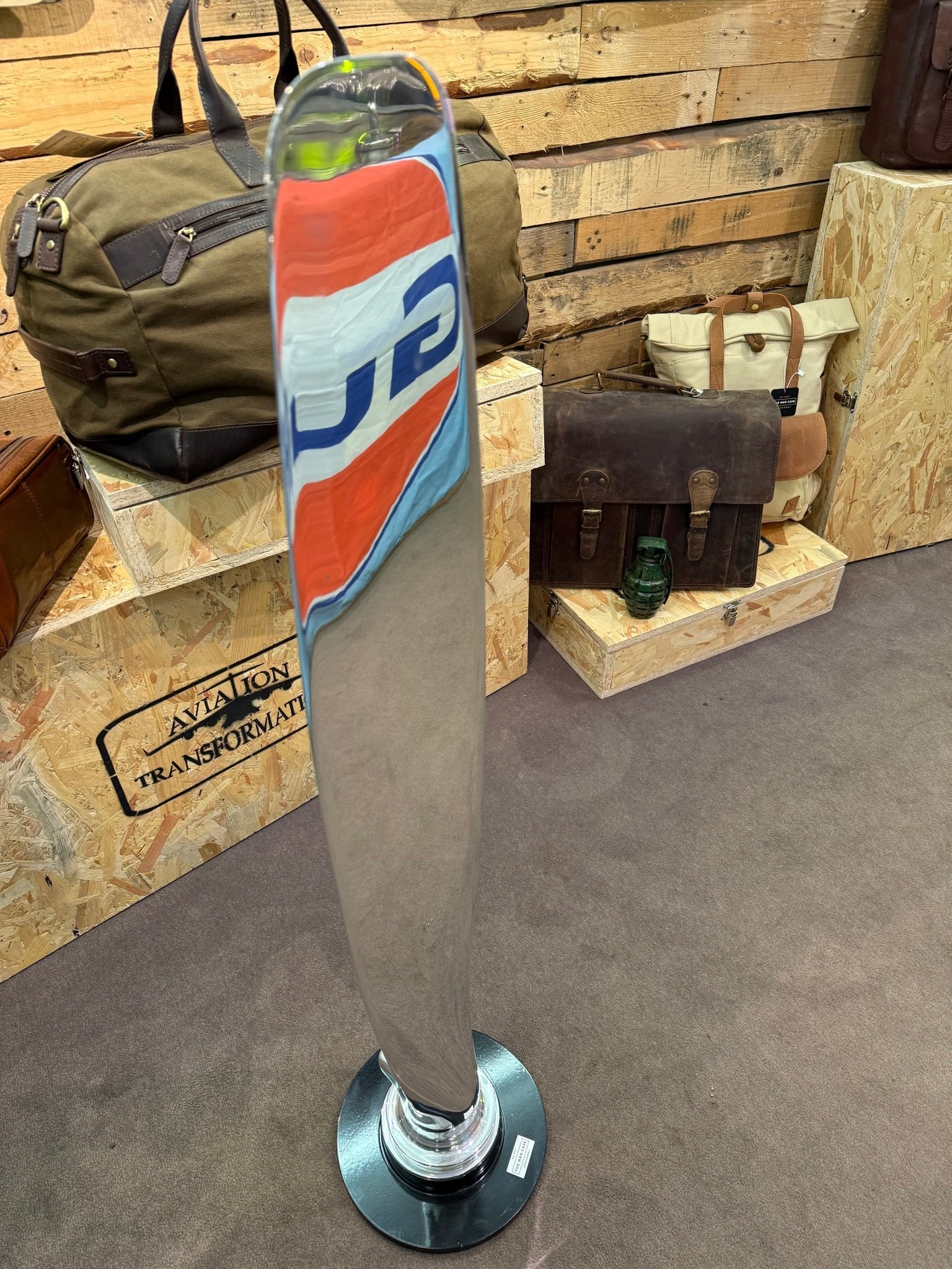 Polished Hartzell Propeller Display Piece with Black Base Aircraft / Airplane - The Man Cave Broadway