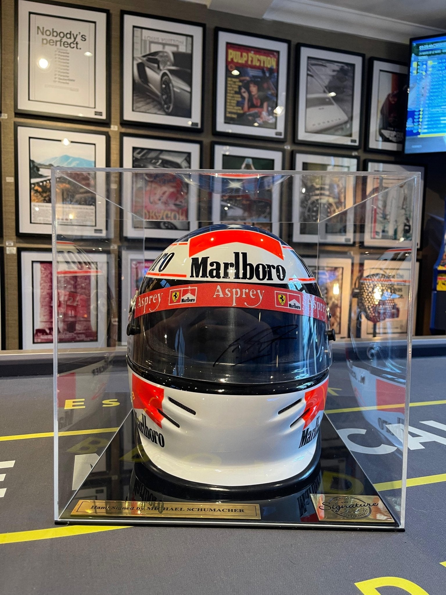 £POA- Michael Schumacher Signed 1998 ‘White Dominator’ Bell Helmet - 1:1 Scale - VERY RARE! - The Man Cave Broadway