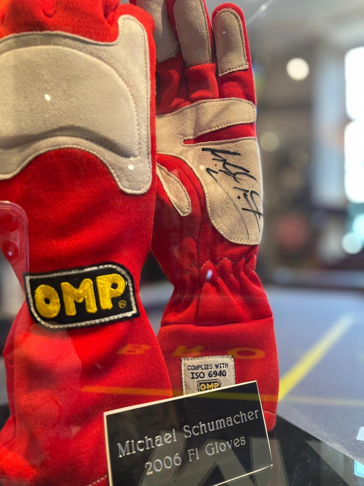 £POA - Michael Schumacher Signed Genuine 2006 OMP Race Gloves in Display Case - The Man Cave Broadway