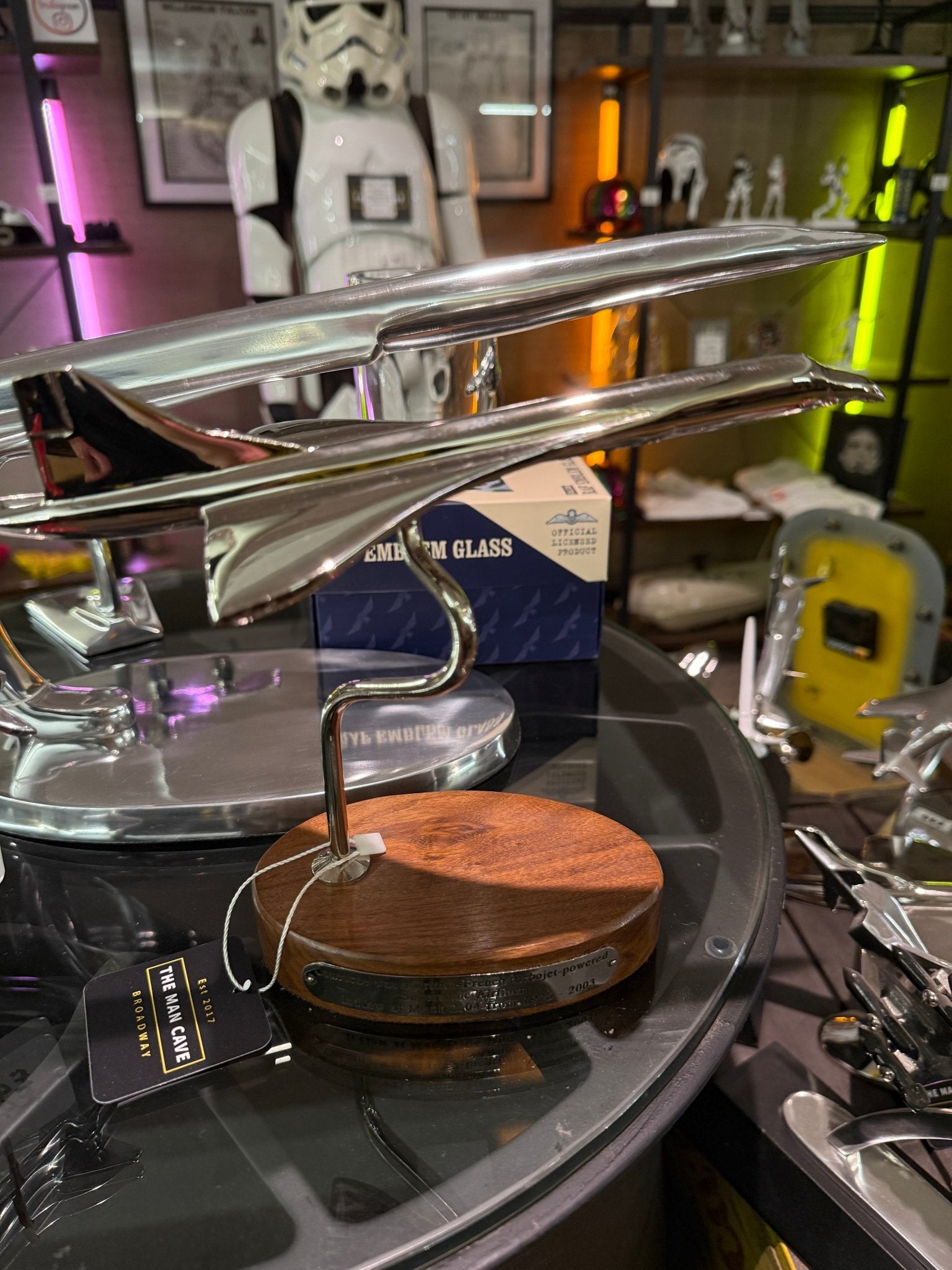 Spitfire, Vulcan or Concorde Models on Wooden Base - The Man Cave Broadway