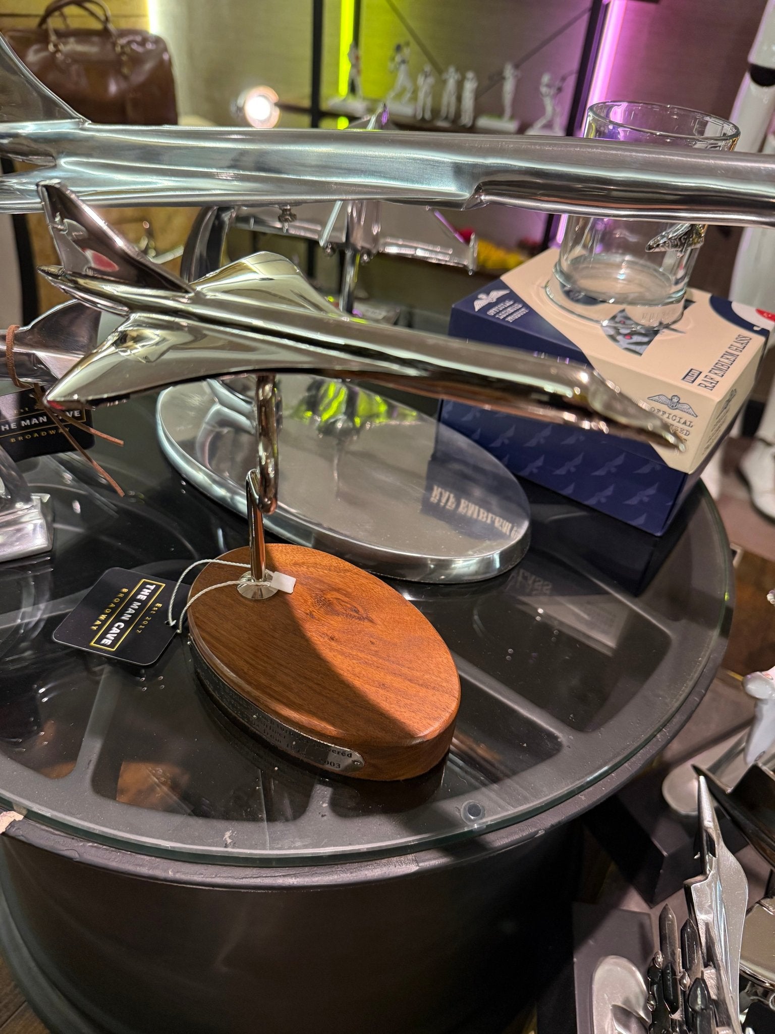 Spitfire, Vulcan or Concorde Models on Wooden Base - The Man Cave Broadway