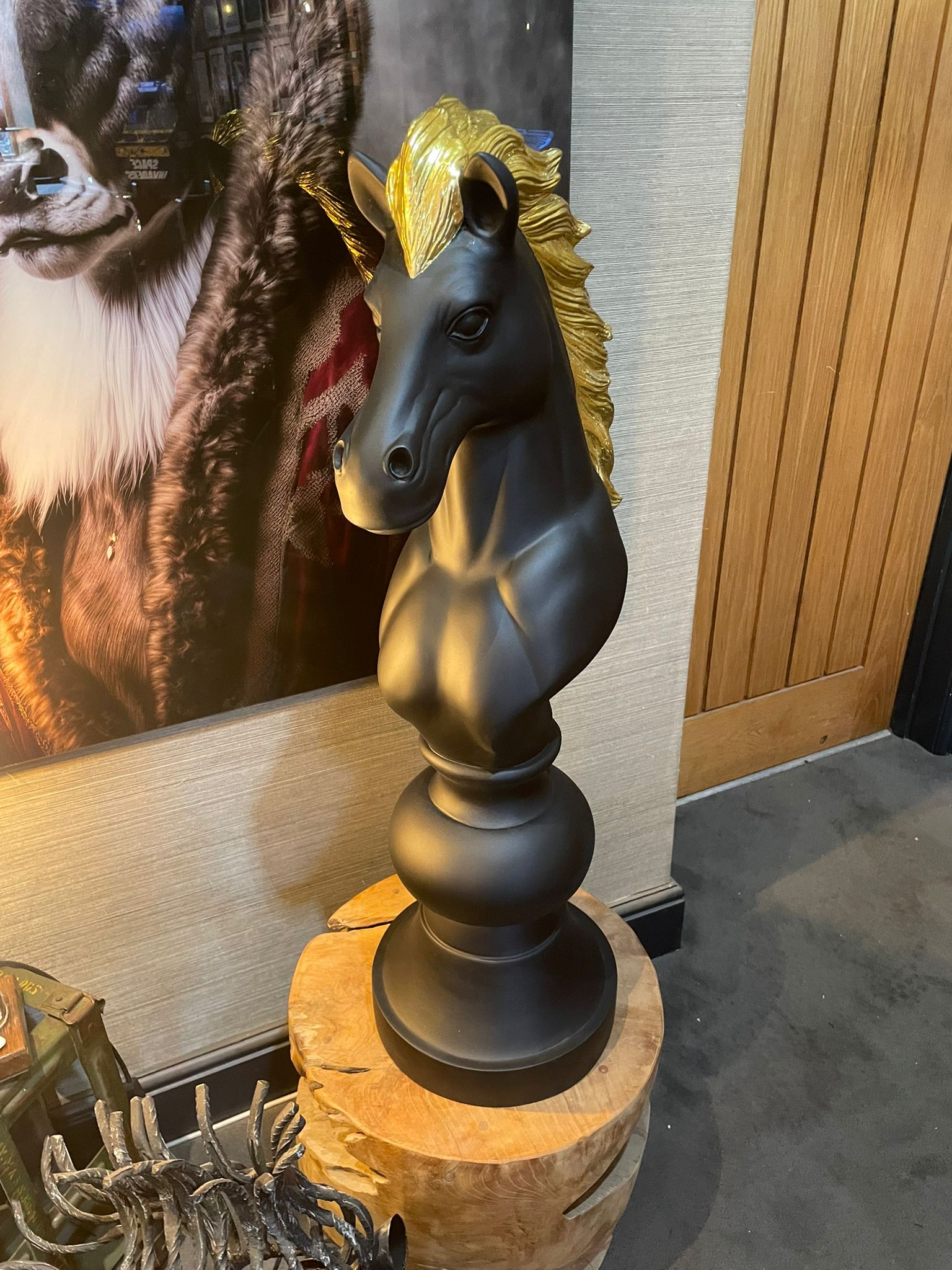 Stunning Large Free Standing Chess Piece Knight Black & Gold | 1 Meter High - The Man Cave Broadway
