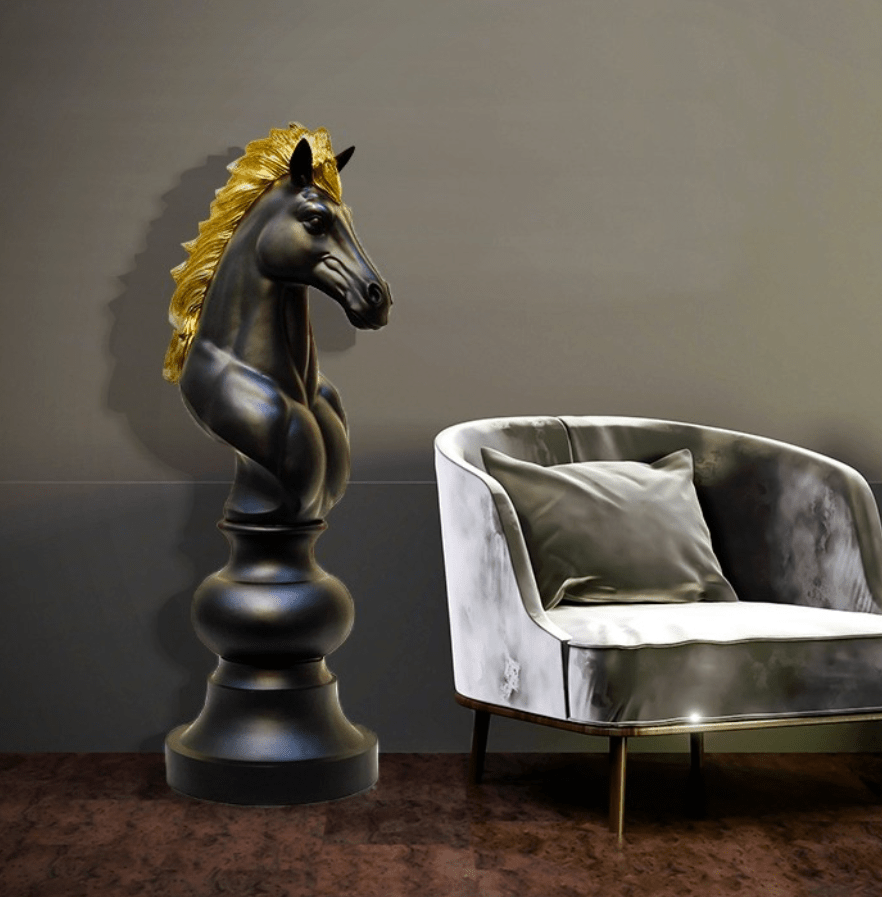 Stunning Large Free Standing Chess Piece Knight Black & Gold | 1 Meter High - The Man Cave Broadway